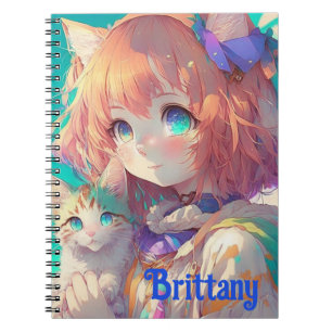 Cuaderno Hermoso Chica de anime personalizado con gatito li