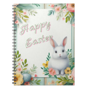 Cuaderno Hermoso conejito de Pascua con flores