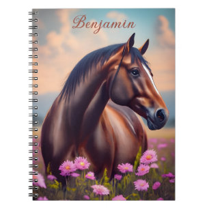 Cuaderno Hermoso cuarto de caballo con flores Nombre