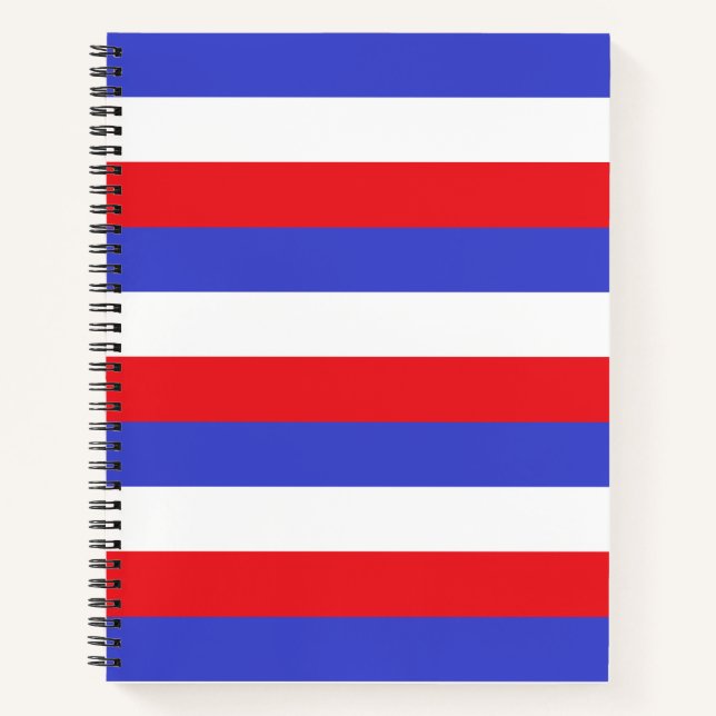 Cuaderno hermoso de rayas azules rojas y blancas (Anverso)