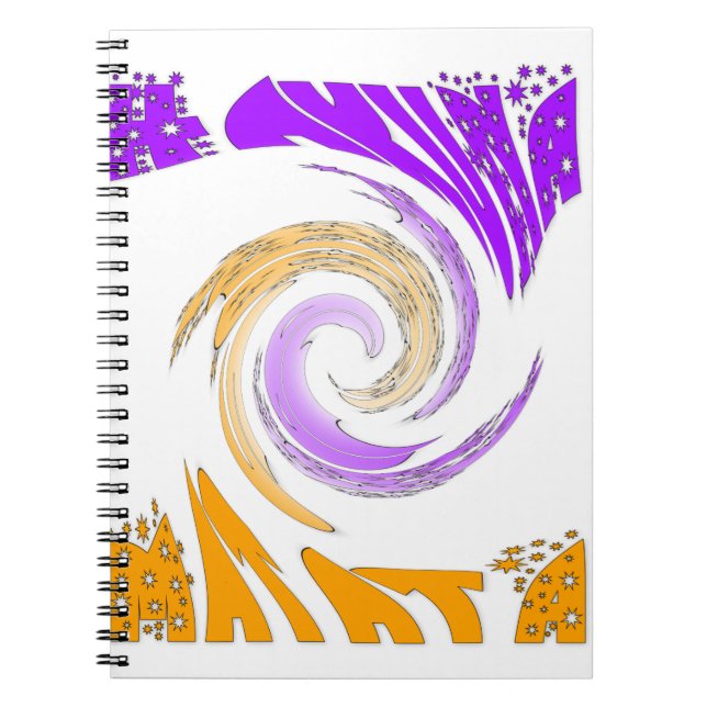Cuaderno Hermoso diseño de arte moderno: morado y remolino  (Frente)