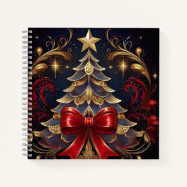 Cuaderno Hermoso diseño de cinta roja de árbol de Navidad