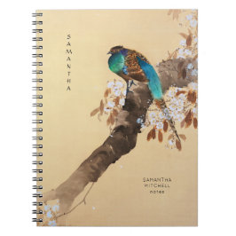 Cuaderno Hermoso faisán floreciente árbol vintage japonés