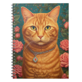 Cuaderno Hermoso Gato de jengibre y flores
