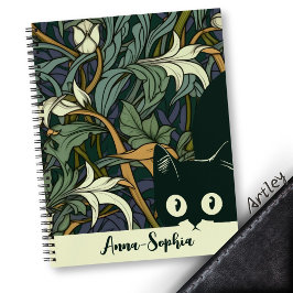 Cuaderno Hermoso gato divertido estilo Art Nouveau verde az