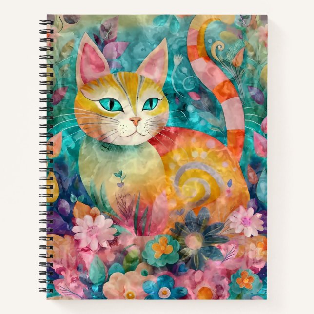 Cuaderno Hermoso gato en el portátil GardenSpiral (Anverso)