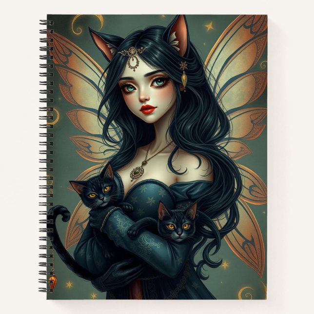 Cuaderno Hermoso Gato Fantasía Fairy Art Notebook (Anverso)