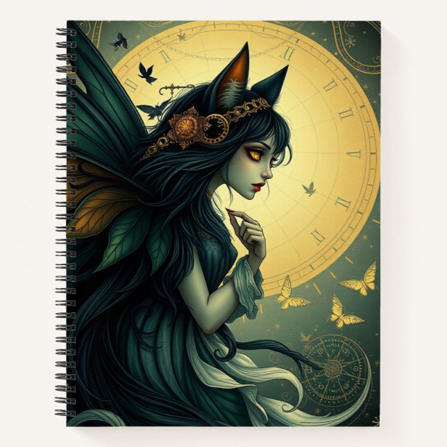 Cuaderno Hermoso Gato Fantasía Fairy Art Notebook (Anverso)