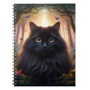 Cuaderno Hermoso Gato Negro Fluffy con Ojos de Oro