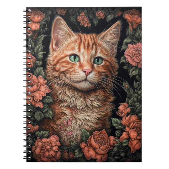 Cuaderno Hermoso Ginger Kitten y Flores (Frente)