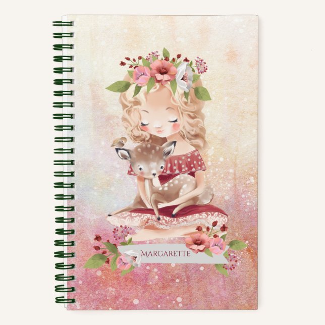Cuaderno Hermoso Ilustracion floral Chica Deer (Anverso)