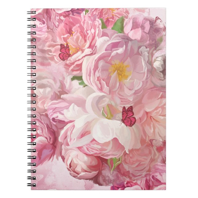 Cuaderno Hermoso jardín de flores rosadas (Frente)