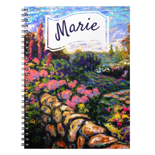 Cuaderno Hermoso jardín Omniestacional con su nombre (Frente)