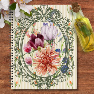 Cuaderno Hermoso marco vintage de acuarela floral antiguo
