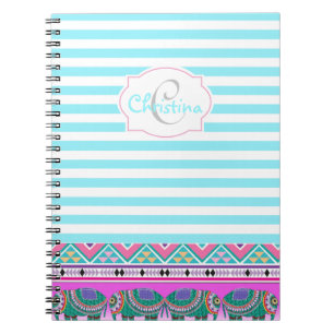 Cuaderno Hermoso Monograma de Elefante Ornato