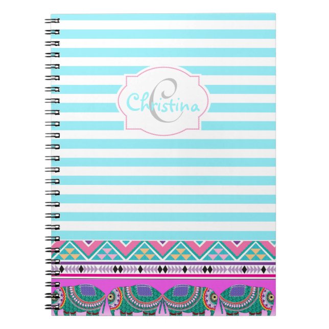Cuaderno Hermoso Monograma de Elefante Ornato (Frente)