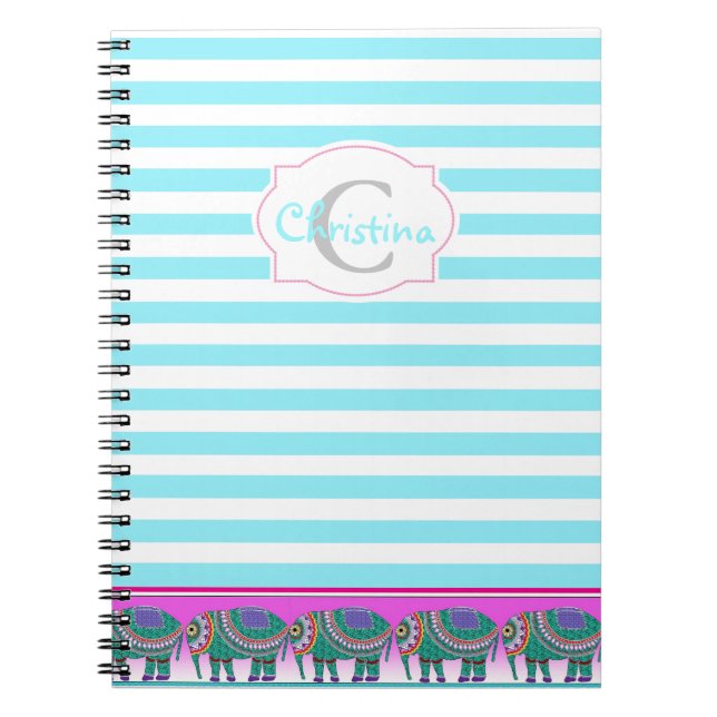 Cuaderno Hermoso Monograma de Elefante Ornato (Frente)