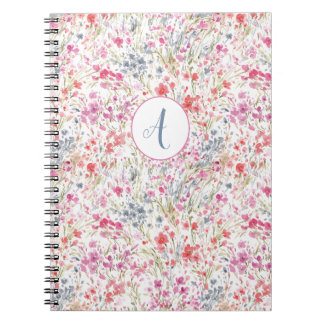 Cuaderno Hermoso Monograma de Patrón de Acuarela de Flor Si