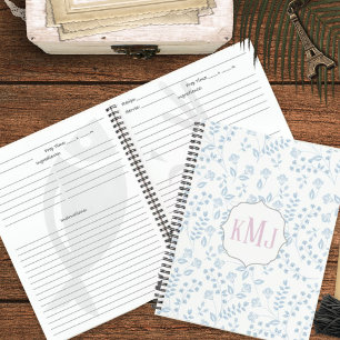 Cuaderno Hermoso Monograma Elegante Simple Receta Floral Az