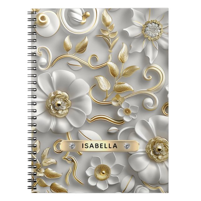 Cuaderno Hermoso Nombre Personalizado De Floral En Blanco Y (Frente)