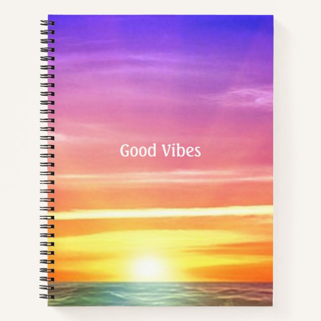 Cuaderno Hermoso Ocean Sunrise & Editable Good Vibes Textos (Anverso)