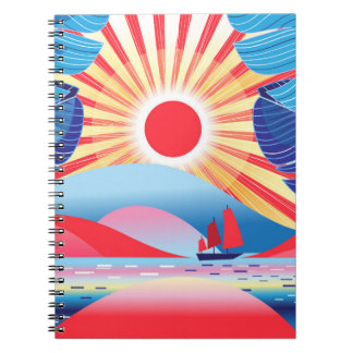 Cuaderno Hermoso paisaje vintage con palmeras y uso