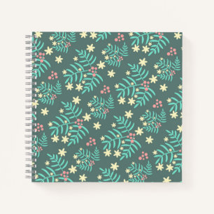 Cuaderno Hermoso patrón azul de hojas y bayas botánicas