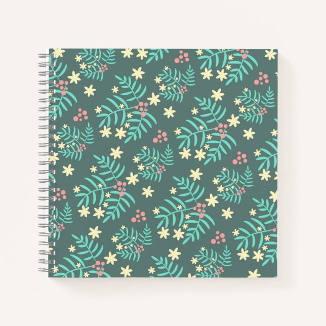 Cuaderno Hermoso patrón azul de hojas y bayas botánicas (Anverso)