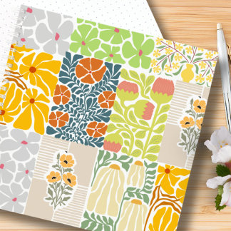 Cuaderno Hermoso patrón botánico colorido Rosa verde azul