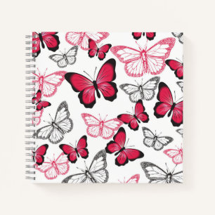 Cuaderno Hermoso patrón de arte de mariposa roja y negra