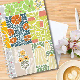 Cuaderno Hermoso patrón de collage floral azul verde rosa