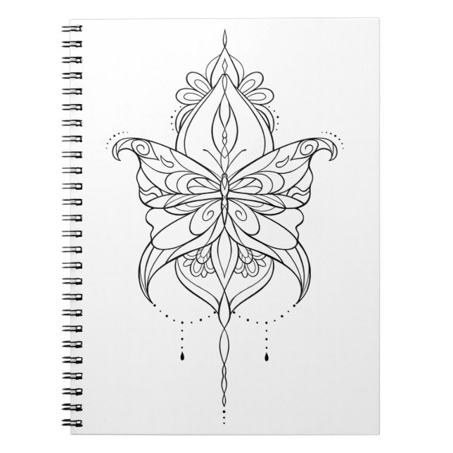 Cuaderno Hermoso patrón de diseño de mariposa de Mandala (Frente)