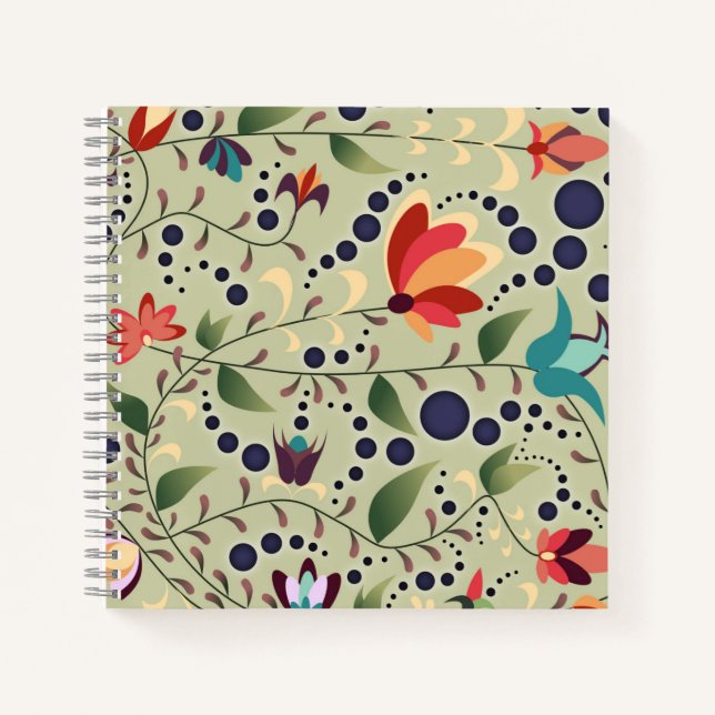 Cuaderno Hermoso patrón de flores abstractas sobre verde sa (Anverso)