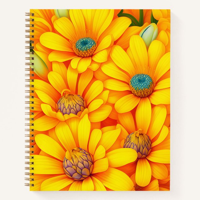 Cuaderno Hermoso patrón de flores amarillas (Anverso)