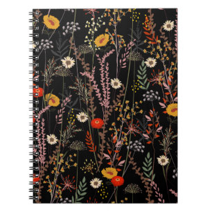 Cuaderno Hermoso patrón de flores pradera floreciente