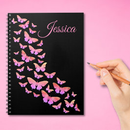 Cuaderno Hermoso patrón de mariposa con monograma de nombre