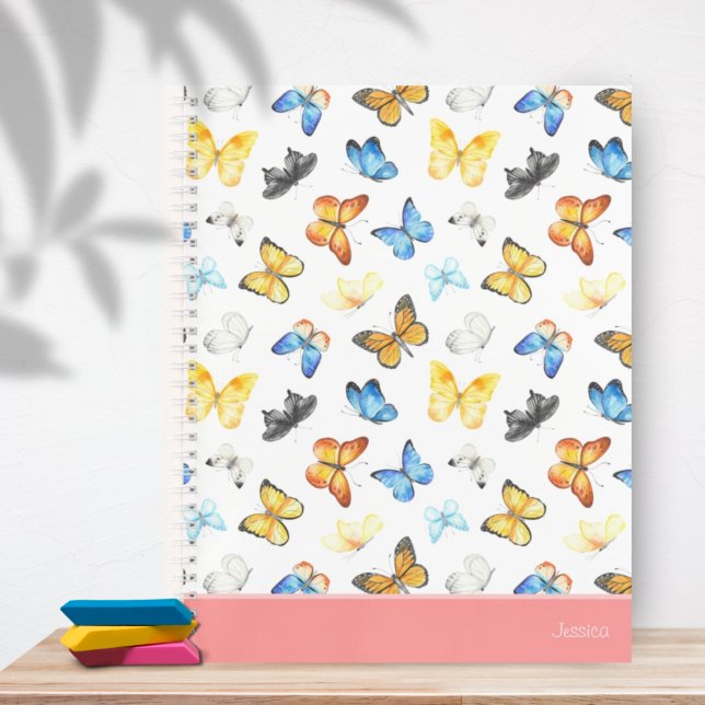 Cuaderno Hermoso patrón de mariposa con nombre rosa (Subido por el creador)