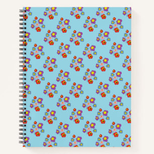 Cuaderno Hermoso patrón de mariquita azul y flores