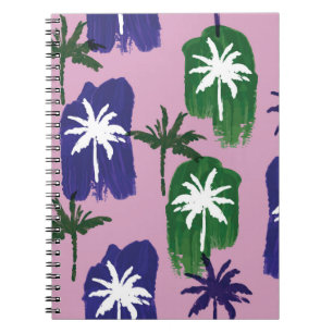 Cuaderno Hermoso patrón de palmeras pintadas a mano en rosa