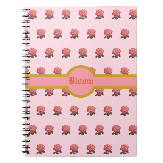 Cuaderno Hermoso patrón de rosa rosa (Frente)