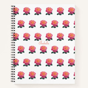 Cuaderno Hermoso patrón de rosa rosa personalizado sobre bl