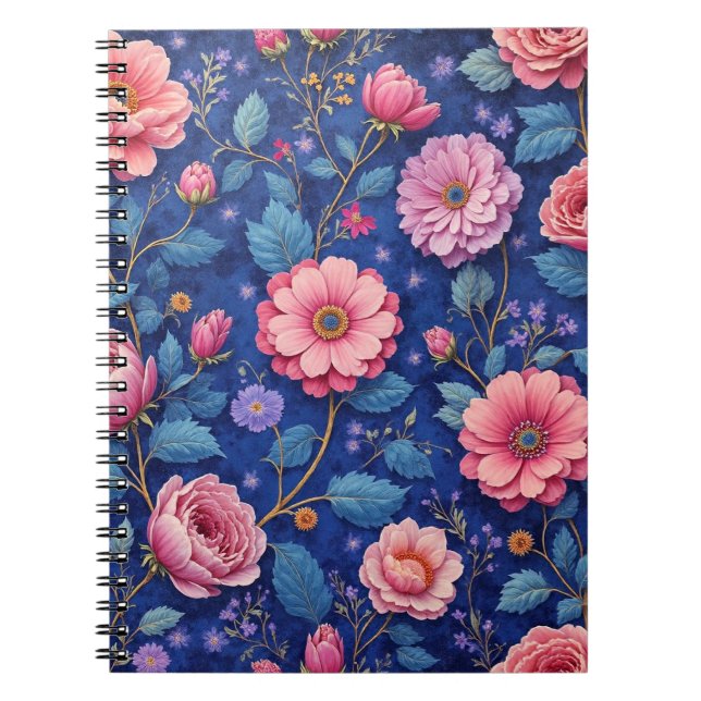 Cuaderno Hermoso patrón floral rosa (Frente)