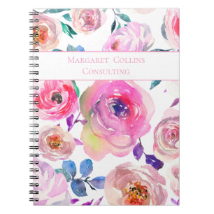 Cuaderno Hermoso patrón floral rosa y púrpura llamado Lovel