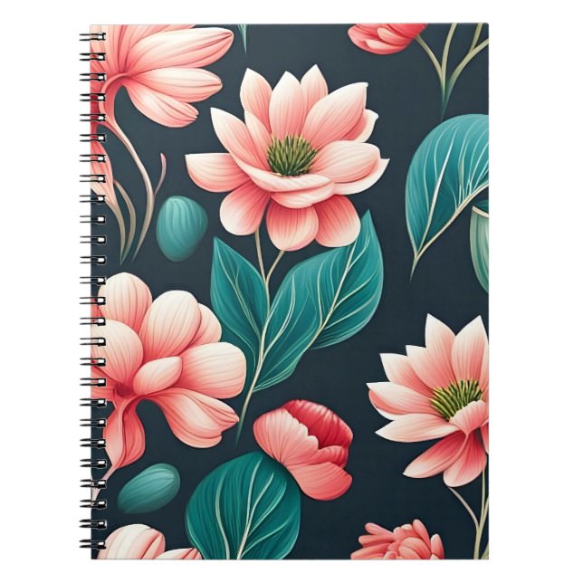Cuaderno Hermoso patrón floral rosado (Frente)