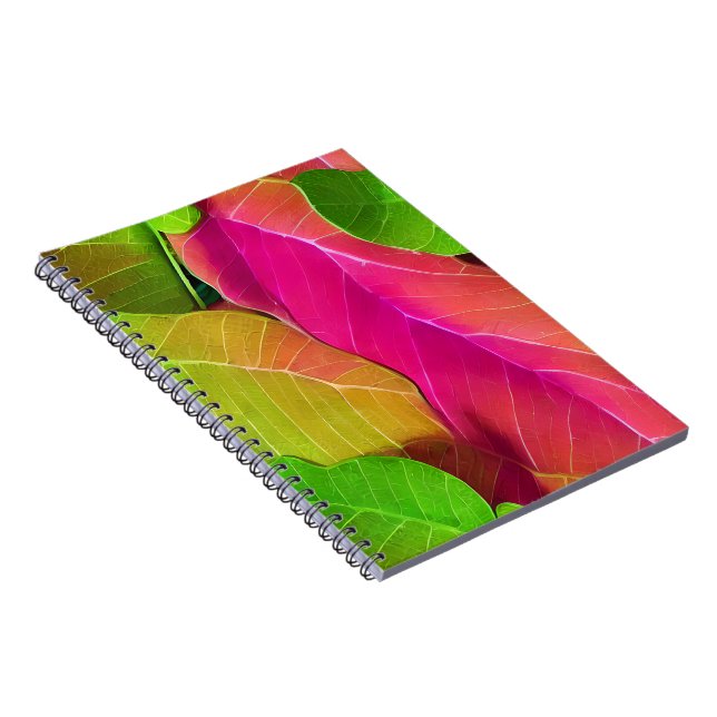 Cuaderno Hermoso patrón rosa y verde de leafía (Lado Derecho)