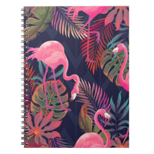 Cuaderno Hermoso patrón tropical sin costura con flam rosa