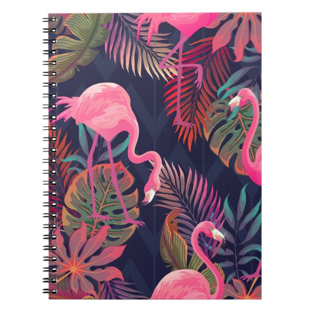 Cuaderno Hermoso patrón tropical sin costura con flam rosa (Frente)