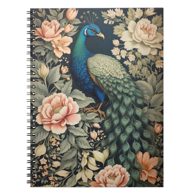 Cuaderno Hermoso Peacock William Morris inspiró la floral (Frente)
