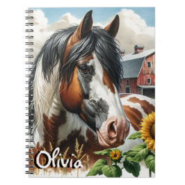 Cuaderno Hermoso Pinto marrón y caballo blanco en granja rú