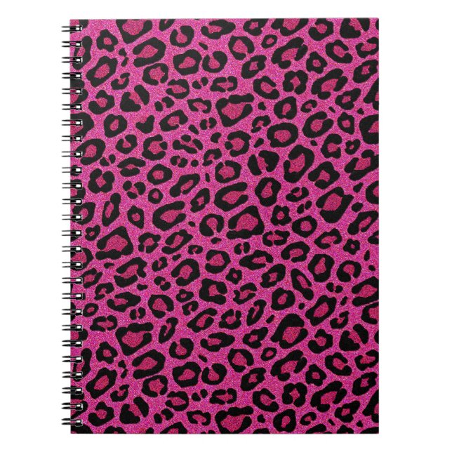 Cuaderno Hermoso purpurina de piel de leopardo rosa calient (Frente)
